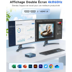 BMAX B1Plus Mini PC Win 11, Intel Celeron J3355(jusqu'à 2,5 GHz) 6 Go LPDDR3 RAM 128 Go eMMC SSD, Mini Ordinateur de Bureau Doub