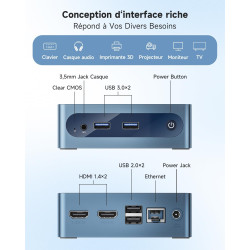 BMAX B1Plus Mini PC Win 11, Intel Celeron J3355(jusqu'à 2,5 GHz) 6 Go LPDDR3 RAM 128 Go eMMC SSD, Mini Ordinateur de Bureau Doub