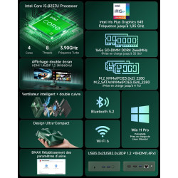 BMAX B6Turbo Mini PC Win 11 Pro, Intel Core i5-8257U(jusqu'à 3,9 GHz), 16Go DDR4, 512Go M.2 NVMe SSD, Mini Ordinateur de Bureau,