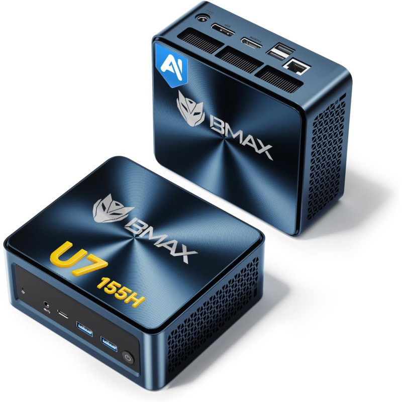 BMAX B11Power AI Mini PC, Win 11 Pro, Intel Core Ultra 7 155H (jusqu'à 4,8GHz), Arc Graphics, 24Go LPDDR5 1To SSD, Mini Ordinate