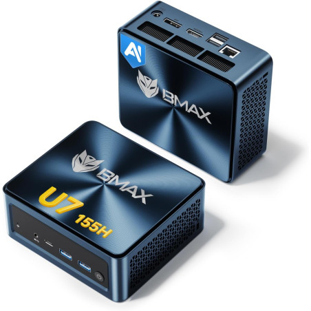 BMAX B11Power AI Mini PC, Win 11 Pro, Intel Core Ultra 7 155H (jusqu'à 4,8GHz), Arc Graphics, 24Go LPDDR5 1To SSD, Mini Ordinate