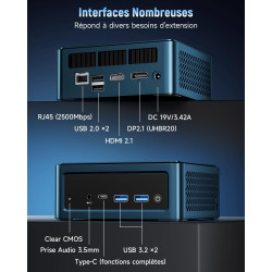 BMAX B11Power AI Mini PC, Win 11 Pro, Intel Core Ultra 7 155H (jusqu'à 4,8GHz), Arc Graphics, 24Go LPDDR5 1To SSD, Mini Ordinate