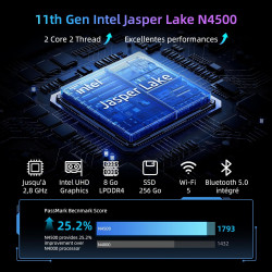 BMAX B3Pro Mini PC, Intel Celeron N4500 (jusqu'à 2,8 GHz), 8 Go RAM DDR4 + 256 Go M.2 SATA/NVMe SSD, Win-11Pro, Micro Ordinateur