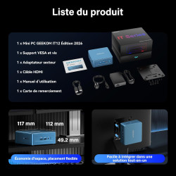 GEEKOM IT12 Mini PC avec Intel i5-12450H, 16Go DDR4 RAM(Évolutif) SSD 512Go(jusqu’à 4To), 2 caloducs cuivre, 2*USB4, Lecteur SD,