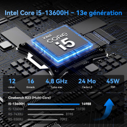 GEEKOM IT13 Mini PC avec Intel i5-13600H(12C/16T, jusqu'à 4,80 GHz), 1To SSD 16Go RAM (Évolutif, Non-LPDDR), Lecteur SD, Windows