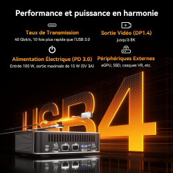 GEEKOM A8 Max Mini PC avec AMD Ryzen 7 8745HS, Double LAN 2,5 Gbps, 16 Go DDR5 + 1 to SSD NVMe M.2, Windows 11 Pro | 8 Ports USB