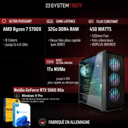SYSTEMTREFF PC Gamer AMD Ryzen 7 5700X 8x4.6GHz | Nvidia RTX 5060 8Go DX12 | 1To M.2 NVMe | 32Go DDR4 RAM | Windows 11 | Ordinat