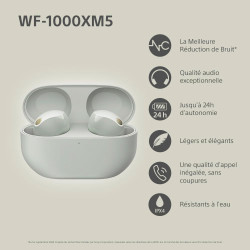Sony wf-1000xm5 écouteurs sans fil à réduction de bruit, bleutooth, intra-auriculaires avec micro, 36 heures d'autonomie, charge