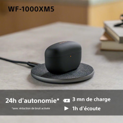 Sony wf-1000xm5 écouteurs sans fil à réduction de bruit, bleutooth, intra-auriculaires avec micro, 36 heures d'autonomie, charge