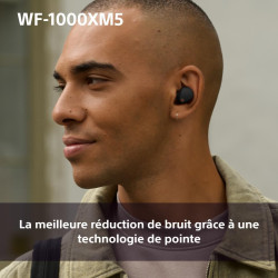 Sony wf-1000xm5 écouteurs sans fil à réduction de bruit, bleutooth, intra-auriculaires avec micro, 36 heures d'autonomie, charge