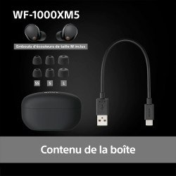Sony wf-1000xm5 écouteurs sans fil à réduction de bruit, bleutooth, intra-auriculaires avec micro, 36 heures d'autonomie, charge