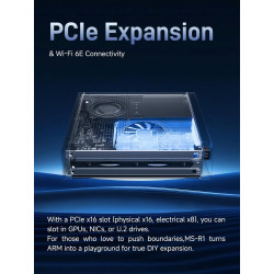 MINIS FORUM MS-R1 Workstation Mini Arm, CP8180 (12C/12T, Jusqu’à 2,6 GHz, 45 Tops), 64 GB LPDDR5，ECC Support, PCIe 4.0 x16, Doub