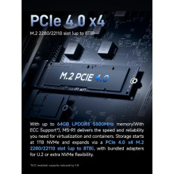MINIS FORUM MS-R1 Workstation Mini Arm, CP8180 (12C/12T, Jusqu’à 2,6 GHz, 45 Tops), 64 GB LPDDR5，ECC Support, PCIe 4.0 x16, Doub