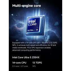 MINIS FORUM MS-02 Ultra Mini PC Workstation, Intel Core Ultra 5 235HX (14 cœurs/14 Threads, Jusqu’à 5,1 GHz), 32 Go RAM, 1 to SS