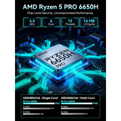 GMKtec M8 AMD Mini PC Ryzen 5 Pro 6650H 16GB LPDDR5 RAM + 512GB SSD PCIe3.0 NVME(Battre 7430U/5825U, 6C/12T 4,50 GHz), LAN Doubl