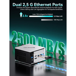 GMKtec M8 AMD Mini PC Ryzen 5 Pro 6650H 16GB LPDDR5 RAM + 512GB SSD PCIe3.0 NVME(Battre 7430U/5825U, 6C/12T 4,50 GHz), LAN Doubl