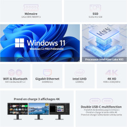 Dreamquest mini pc windows 11 pro processeur intel n95 12ème génération (jusqu’à 3,4 ghz), 12go ddr5 512go m.2 ssd, 2*usb|2*hdmi