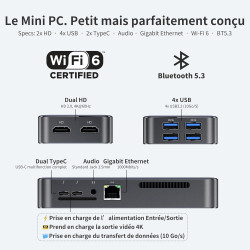 Dreamquest mini pc windows 11 pro processeur intel n95 12ème génération (jusqu’à 3,4 ghz), 12go ddr5 512go m.2 ssd, 2*usb|2*hdmi
