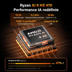 GEEKOM A9 Max Mini PC avec AMD Ryzen AI 9 HX 470 (12C/24T, Jusqu’à 5,2 GHz) AMD Radeon 890M, 32 Go DDR5 2To SSD, Double LAN 2,5 