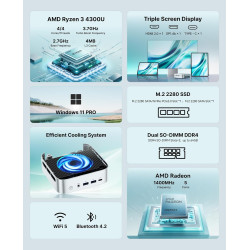 ACEMAGICIAN Kron K1 Mini PC 16Go DDR4 1To SSD, Шin11 Pro AMD Ryzen 4300U(jusqu'à 3,7GHz), Micro Ordinateur de Bureau pour Home C