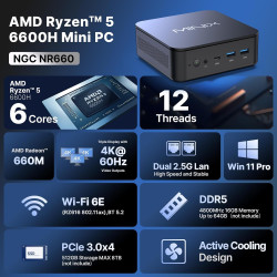 MINIX NGC-NR660 Mini PC, AMD Ryzen 5 6600H, 16 Go DDR5, 512 Go SSD PCIe 3.0, Micro Ordinateur de bureau Compact Windows 11 Pro, 