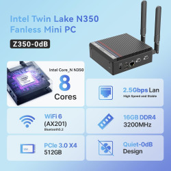 MINIX Fanless PC Windows 11 Pro, Intel i3-N350, Neo Z350-0dB 16GB DDR4 512GB M.2 PCIe Gen3 x 4 SSD Micro Desktop Computer, 4K Du