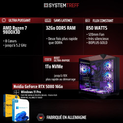 SYSTEMTREFF PC Gamer High-End AMD Ryzen 7 9800X3D 8x5.2GHz | Nvidia RTX 5080 16Go | 1To M.2 NVMe | 32Go DDR5 RAM | Windows 11 | 