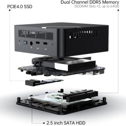 MINIS FORUM UM773 Lite Mini PC AMD Ryzen 7 7735HS jusqu'à 4,75 GHz AMD Radeon Graphics Mini Ordinateur, 2 x HDMI, 1 x USB4, 1 x 