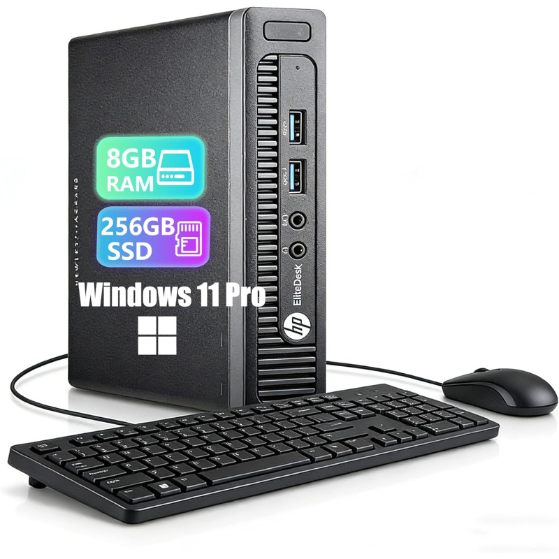 Hp elitedesk 705 g3 mini ordinateur de bureau pc, amd a12-9800, 8 go de ram, 256 go de ssd, wifi, bleutooth, clavier us qwerty, 