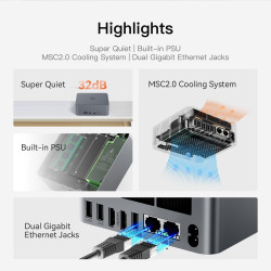 Beelink EQR5 Mini PC AMD Ryzen 5 5500U (6C/12T, jusqu'à 4,0 GHz), 16Go DDR4/500Go SSD, WiFi 6/BT 5.2, Double LAN Gigabit, 4K Dua