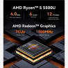 Beelink EQR5 Mini PC AMD Ryzen 5 5500U (6C/12T, jusqu'à 4,0 GHz), 16Go DDR4/500Go SSD, WiFi 6/BT 5.2, Double LAN Gigabit, 4K Dua