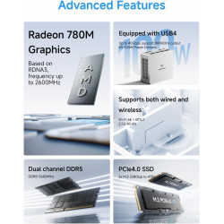 MINIS FORUM Mini PC UM870 Slim, processeur AMD Ryzen 7 8745H 8C/16T jusqu'à 4,9 GHz/AMD Radeon 780M, 32 Go jusqu'à 96 Go DDR5/1T