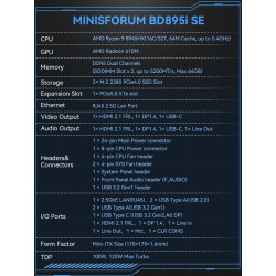 MINIS FORUM BD895i SE Motherboard, AMD Ryzen 9 8945HX 16C/32T jusqu'à 5,4 GHz et AMD Radeon 610M, Barebone sans 2×DDR5(jusqu'à 9