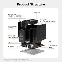 Beelink me mini pc, nas de bureau, intel twin lake-n150 (4c/4t, jusqu'à 3,6 ghz), 16 go lpddr5, ssd m.2 1 to, mini-ordinateur, 6
