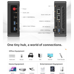 BOSGAME E4 Home-Office-Mini PC, Ryzen 5 3550H (jusqu'à 3,7 GHz, meilleur que le N150), 16 Go RAM DDR4, SSD NVMe 512 Go, Mini Ord
