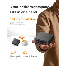 BOSGAME E4 Home-Office-Mini PC, Ryzen 5 3550H (jusqu'à 3,7 GHz, meilleur que le N150), 16 Go RAM DDR4, SSD NVMe 512 Go, Mini Ord