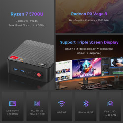 BOSGAME P1 Windows 11 Pro Light Gaming PC, AMD Ryzen 7 5700U, 8C/16T jusqu'à 4,3 GHz, 32 Go RAM DDR4, SSD PCIe 3.0 de 1 to, Trip