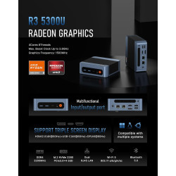 BOSGAME P4 Windows 11 Pro Dual 2.5G LAN Gaming PC AMD Ryzen 7 5700U, 8C/16T jusqu'à 4,3 GHz, 32 Go de RAM DDR4, SSD PCIe 3.0 1 t