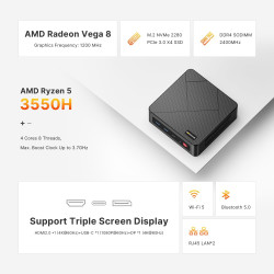 BOSGAME P1 Windows 11 Pro Light Gaming PC, AMD Ryzen 7 5700U, 8C/16T jusqu'à 4,3 GHz, 32 Go RAM DDR4, SSD PCIe 3.0 de 512 Go, Tr