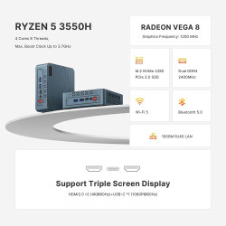 BOSGAME P4 Plus Windows 11 Pro Dual 2.5G LAN Gaming PC, AMD Ryzen 7 5825U, 8C/16T jusqu'à 4,5GHz, 16G DDR4 RAM 512G SSD, Triple 
