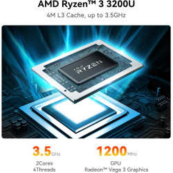 Beelink SER3 Mini PC, processeur AMD Ryzen 3 3200U (2C/4T, jusqu'à 3.5 GHz), 16 Go de RAM 500 Go SSD, HDMI/DP/WiFi5/BT 5.0/RJ45 