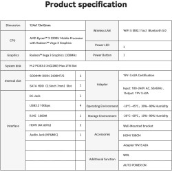 Beelink SER3 Mini PC, processeur AMD Ryzen 3 3200U (2C/4T, jusqu'à 3.5 GHz), 16 Go de RAM 500 Go SSD, HDMI/DP/WiFi5/BT 5.0/RJ45 