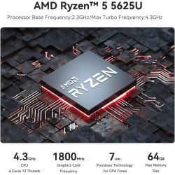 Beelink SER5 Mini PC, AMD Ryzen 5 5625U(6C/12T jusqu'à 4.3Ghz), 16GB DDR4 480GB M.2 NVMe SSD Mini Computer, WiFi6, BT5.2, Dual H