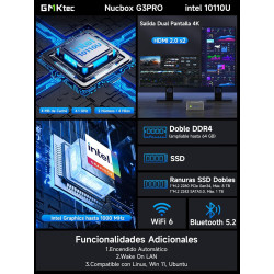 GMKtec G3 Pro Mini PC, 3 ans d'assistance, avec Intel i3-10110U (jusqu'à 4,1 GHz, supérieur au 4300U/3250U), Mini Ordinateur ave
