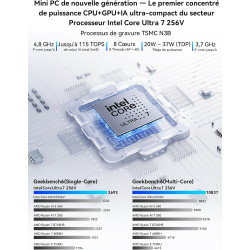 GMKtec K13 Mini PC Intel Ultra 7 256V|LAN 5G|Alimentation PD (8C/8T jusqu'à 4,8 GHz) Mini Ordinateur avec 16 Go DDR5 8533MT/s 51