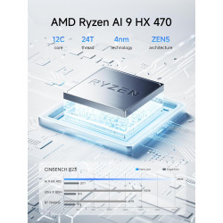 MINIS FORUM Mini PC AI X1-470 AMD Ryzen AI 9 HX470 (12C/24T, jusqu'à 5,2 GHz), 32 Go de RAM DDR5, SSD M.2 de 1 to, HDMI/DP/USB 4
