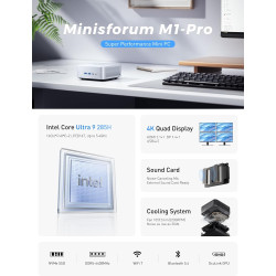 MINISFORUM AI Mini PC M1 Pro-285H avec Intel Core Ultra 9 285H (16C/16T, jusqu'à 5,4 GHz),mini-ordinateur 32 Go DDR5 PCIe 4.0, S
