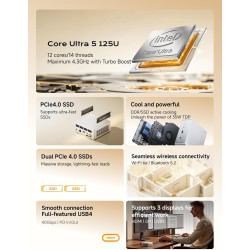 Minis forum m1 lite-125u mini-pc avec processeur intel core ultra 5 125u (12c/14t, jusqu'à 4,3 ghz), 16 go de ram ddr5, ssd de 5