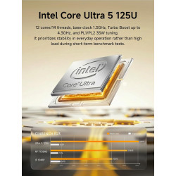Minis forum m1 lite-125u mini-pc avec processeur intel core ultra 5 125u (12c/14t, jusqu'à 4,3 ghz), 16 go de ram ddr5, ssd de 5