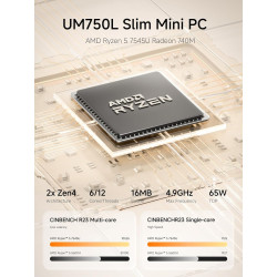 MINIS FORUM DeskMini UM750L Mini PC Slim AMD Ryzen 5 7545U, 32 Go de RAM LPDDR5 + SSD PCIe 4.0 de 1 to,HDMI/DP/USB 4.0, LAN 2,5 